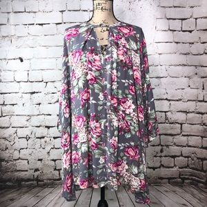 Umgee Grey and Pink Tunic Dress